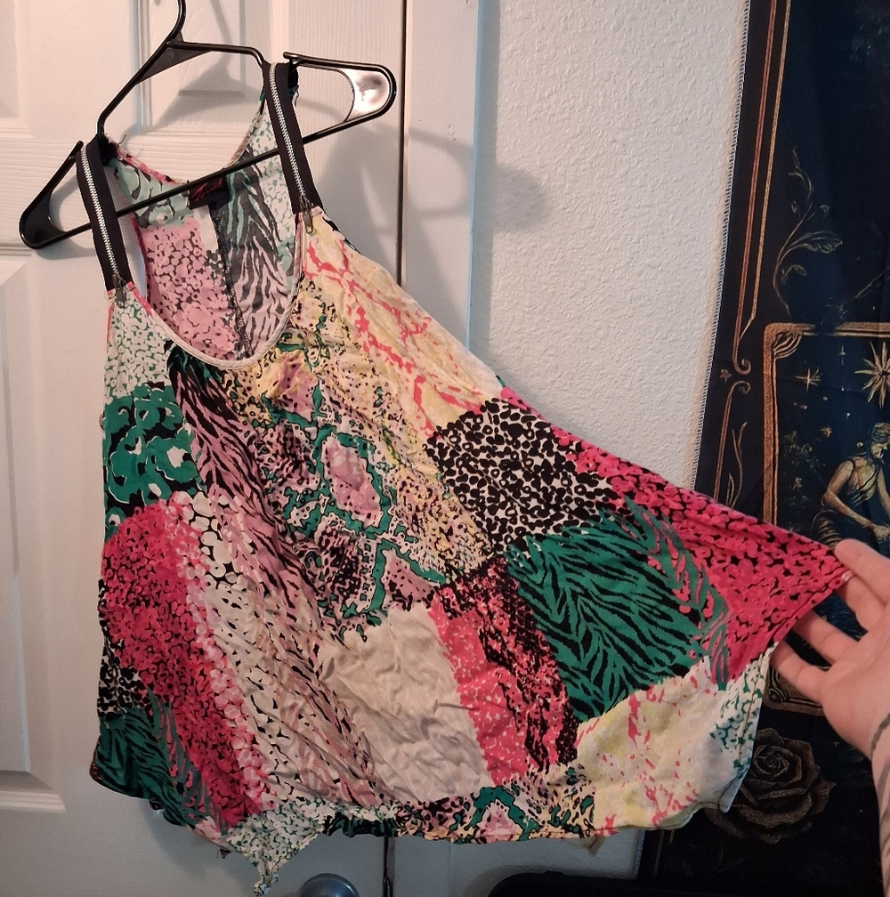 torrid Multicolor Patchwork Halter Tank - Pink Green Black